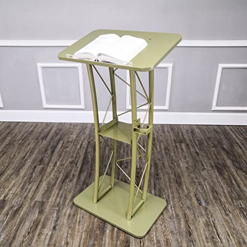 FixtureDisplays Light Green Gold Curved Podium Truss Metal/Wood Pulpit Lectern 11568-GOLD