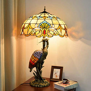 Xihe Tiffany Antique Table Lamp 20" Female Bird Desk Lamp Yellow Baroque Glass Lampshade