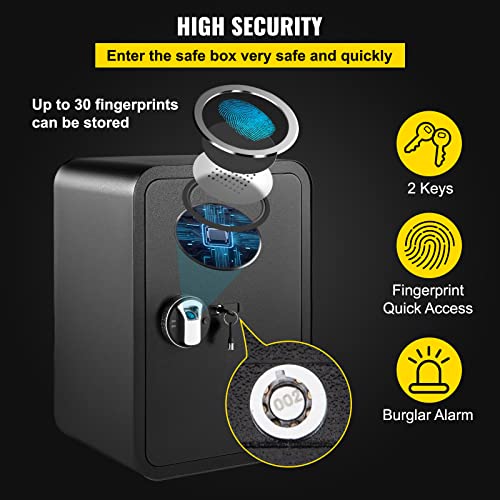 VEVOR Safe Box, 1.8 Cubic Feet Money Safe with Fingerprint Lock and Key Lock, Alloy Steel Home Safes with A Removable Shelf, Wall-Mounted Security Safe for Cash, Jewelry, Passports, Documents (Black)