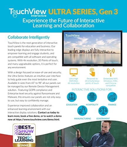 SOUTH SHORE RETAIL, LLC 65 Inch Smart Whiteboard - TouchView Interactive - Business Electronic Digital Interactive Panel