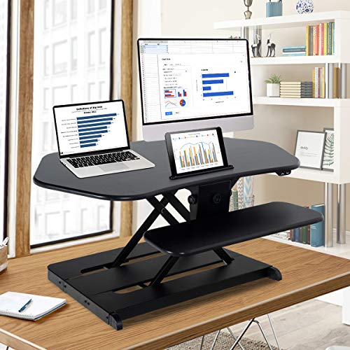 Height Adjustable Standing Desk Converter, 43" Electric Stand Up Desk Riser Sit Stand Desk Workstation fits Dual Monitors for Home Office,Black