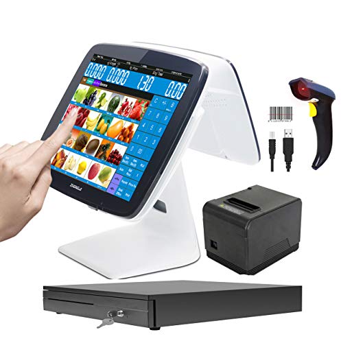 ZHONGJI Cash Register Smart Touch Screen Win10 PC POS System for Retail Stores with POS-Software,Thermal Receipt Printer,Cash Drawer,Barcode Scanner