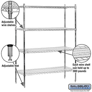 Salsbury Industries Stationary Wire Shelving Unit, 48-Inch Wide by 74-Inch High by 18-Inch Deep, Chrome