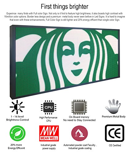 Digital Billboard 25" x 88" Open Shop Sign WiFi Connectivity Text Logo Full Color 10MM Pitch Programmable Led Board