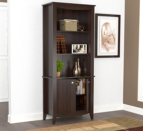 Inval BE-8004 Espresso Wengue Wood 4 Shelf Bookcase with Covered Storage