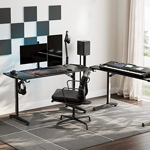 EUREKA ERGONOMIC 55 Inch RGB LED Gaming Desk with Free Mouse Pad, USB Ports, Cup Holder - Black