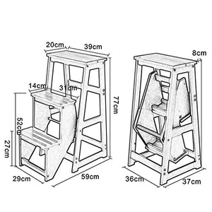 DIOB Folding Wooden Step Stool - 3 Steps Safety Ladder Chair for Elderly - Non-Slip Portable Shoe Bench