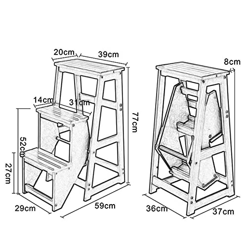 DIOB Folding Wooden Step Stool - 3 Steps Safety Ladder Chair for Elderly - Non-Slip Portable Shoe Bench
