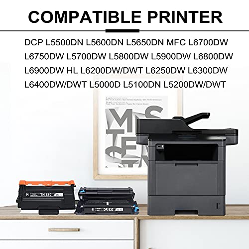 TN-850 TN850 Toner Cartridge & DR-820 DR820 Drum Unit Compatible Replacement for Brother DCP L5500DN L5600DN L5650DN MFC L5900DW L6800DW L6900DW HL L6300DW L6400DW/DWT L5000D L5100DN Printer (5 Pack)
