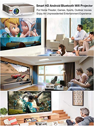 Bluetooth Movie Projector Wxga 2019 LED Android Indoor Outdoor 5000 Lumens Digital Wireless Smart HD LCD Wifi Projector HDMI USB VGA AV Audio for 1080P Blue ray DVD TV Home Cinema Youtube Games
