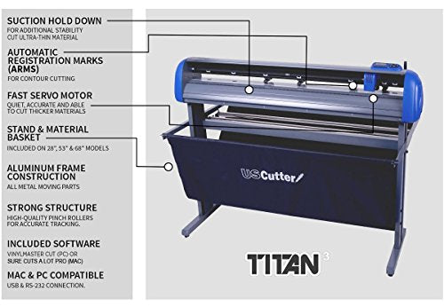 28" USCutter Titan 3 Vinyl Cutter with Servo Motor and ARMS Contour Cutting Plus Design/Cut Software