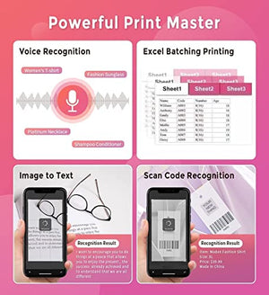 Phomemo M220 Pink Label Printer with Label Tape, Bluetooth Barcode Printer New Version with 1 Roll 40 x 30mm Tape and 3 Rolls 60 x 40mm Label Tapes for Barcode,Small Business and More