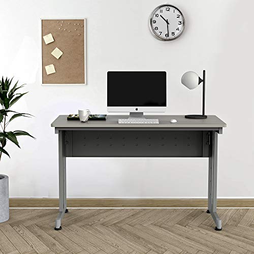 Linea Italia Rectangular Large Easy to Assemble Metal Desk with Wood Top | Computer Table for Home or Office, 48" x 24", Ash