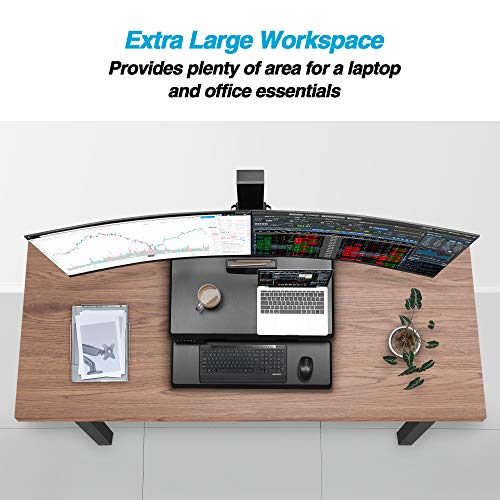 AVLT Dual 32" Monitor Electric Standing Desk with Huge Keyboard Tray Extra Large 28"x 16" Spacious Tabletop Motorized Automatic Height Adjustable Sit to Stand Table Sturdy Small Footprint