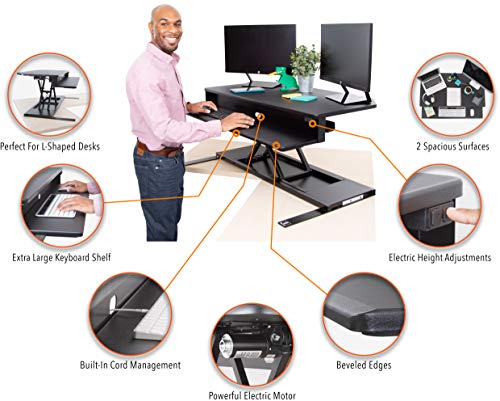 Flexpro Power 40 Inch Electric Corner Desk | 2 Level Standing Desk Converter with Quiet Height Adjustments | Large Dual Level Sit to Stand Workspace | Great for Cubicles! (Corner / 40")
