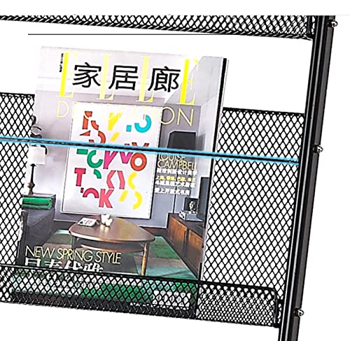 HAUTHE Magazine Holder/Storage Rack with Wheels, 4 Pockets - Floor-Standing Literature Organizer