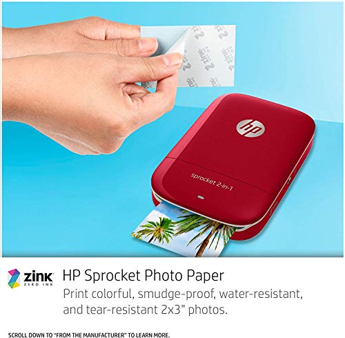 HP Sprocket 2-in-1 Portable Photo Printer & Instant Camera, print social media photos on 2x3" sticky-backed paper - Red (2FB98A)