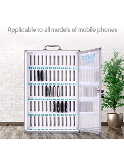 FSDGHSD Phone Prison 60 Slots Aluminum Alloy Clear Cell Phones Storage Cabinet Pocket Chart Storage Locker Box with Handle for Office Classroom Combination Safe Value Safe Security Lock Box
