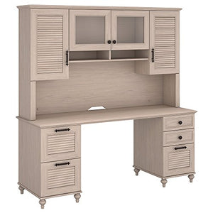 kathy ireland Home by Bush Furniture Volcano Dusk Double Pedestal Desk with Hutch in Driftwood Dreams