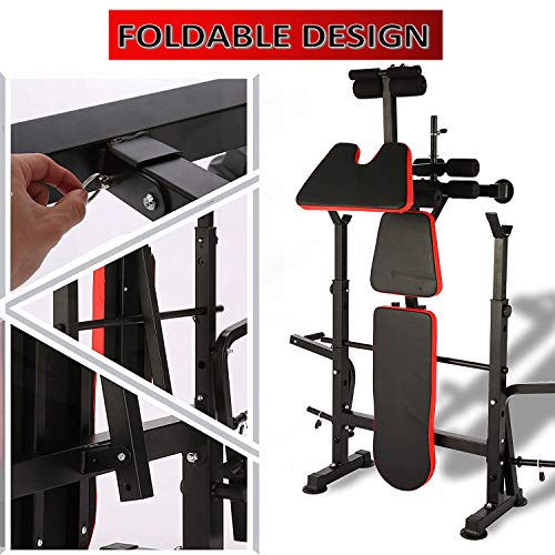 Adjustable Olympic Weight Bench with Leg Developer and Squat Rack Multi-Functional Weight Lifting Bench Set for Whole Body Exercise (Red)