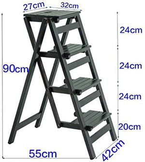 LUCEAE 4-Step Sturdy Folding Wooden Step Ladder with Non-Slip Wide Treads