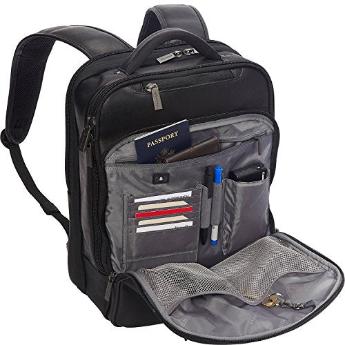 Kenneth Cole Reaction Manhattan Commuter Slim Backpack 16" Laptop Computer & Tablet Travel, Business, Work, School Bookbag, Black, Colombian Leather