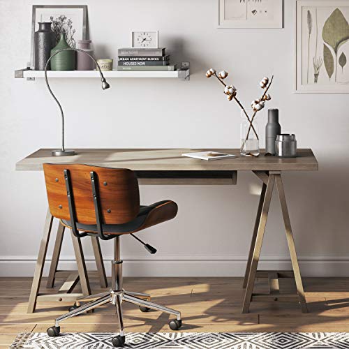 SIMPLIHOME Sawhorse SOLID WOOD Modern Industrial 60 inch Wide Home Office Desk, Writing Table, Workstation, Study Table Furniture in Farmhouse Grey