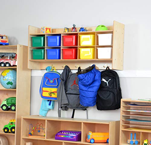 Contender 10 Section Storage Cabinet with Assorted Plastic Bins, 100% Plywood Wall Mounted Storage Unit for Home-School, Classrooms and Toy Storage