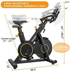 SNODE Magnetic Exercise Bike S9 with APP- Professional Cycling Bike with 4-way Adjustable Multifunctional Handlebar, Compatible with ZWIFT, Kinomap, Iconsole - Max 331 lbs