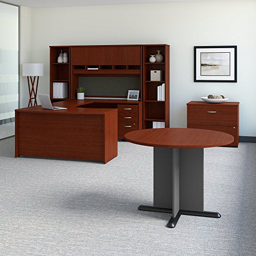 Bush Business Furniture Series C 60W Right Handed Bow Front U Shaped Desk with Storage and Conference Table in Mahogany