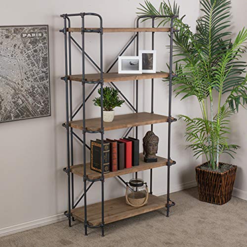 Christopher Knight Home 295968 Deal Furniture Cobek 5-Shelf Industrial Design Solid Wood Bookcase, Brown