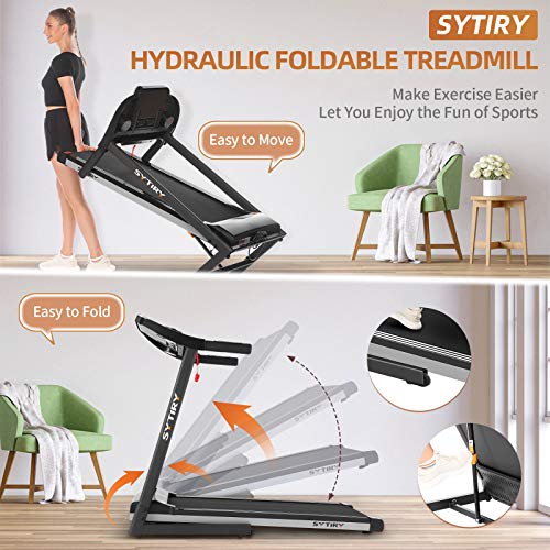 SYTIRY Treadmill with Large 10" Touchscreen and WiFi Connection, YouTube, Facebook and More, 3.25hp Folding Treadmill, Cardio Fitness Exercise Machine for Walking, Jogging, and Running.