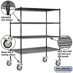 Salsbury Industries Mobile Wire Shelving Unit, 60-Inch Wide by 69-Inch High by 24-Inch Deep, Black
