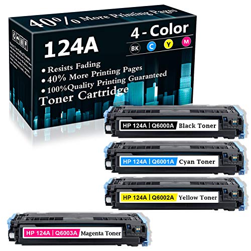 4-Pack (BK+C+M+Y) 124A Q6000A Q6001A Q6002A Q6003A Remanufactured Ink Cartridge Replacement for HP Color Laserjet 1600 2600n 2605n 2605dn CM1017mfp Printer Ink Cartridge