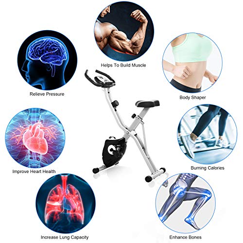ANCHEER Folding Exercise Bike, Magnetic Indoor Cycling Bike Fitness Stationary Bike with App Connection, LCD Display and Heart Monitor - Perfect Home Exercise Device for Cardio