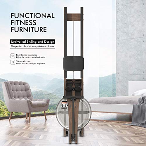 Mr. Rudolf Water Rowing Machine,Black Walnut Wood Rower with Bluetooth Monitor - Indoor Fitness Exercise Home Sports Exercise Equipment(Included an Electric Pump and A Dust Cover)