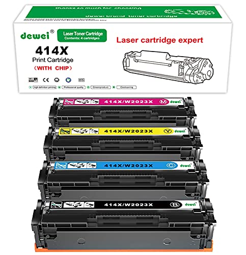 DeWei 414X (with CHIP) Compatible Laser Toner Cartridge Replacement for HP 414X W2020X W2021X W2022X W2023X for HP Color Laserjet Pro MFP M479fdw M454dw M454dn M479fdn (4 pcs multipal Pack)