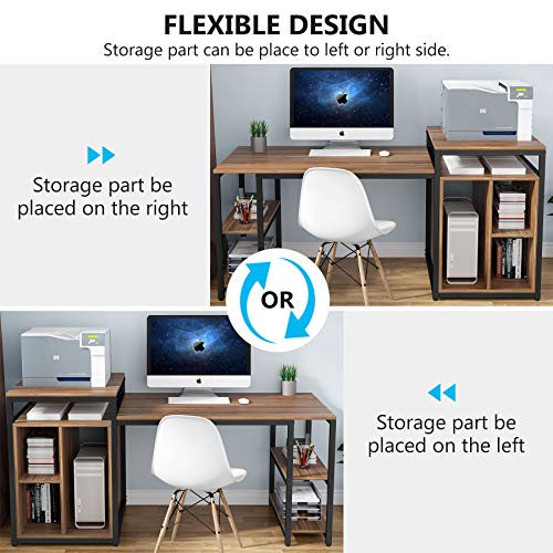 Tribesigns Large Computer Desk with Storage Shelf, 47 inch Home Office Desk with Printer Stand & 23 inch Bookcase, Writing PC Table with Space Saving Design,Dark Walnut
