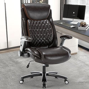 Luckyear Big and Tall 400lbs Executive Office Chair - Luxury Pu Leather, Adjustable Height, Lumbar Support - Brown