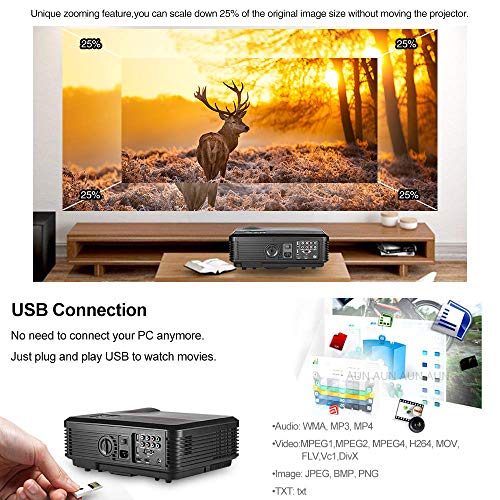 HD Video Projector Bluetooth WIFI Projector for Home Cinema Backyard Movie Game, 200 Inch Smart LED Projector with Speaker Zoom for iPhone Laptop DVD Player, HDMI VGA AV Cable Included