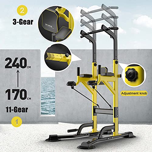 Bueuwe Power Tower Station with 11-Gear Height Adjustable Pull Up & Dip Station for Adults and Kids Multi-Function Fitness Strength Training Equipment Exercise Workout Station for Home Gym