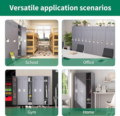 BIZOEIRON 3 Doors Metal Locker with Lock, 72" Steel Storage Cabinet - Grey