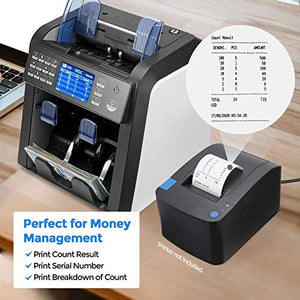 MUNBYN Dual Money Counter Machine Mixed Denomination and Sorter, Sort on DENOM/FACE/ORI, Value Counting, Counterfeit Detection 2 CIS/UV/MG/IR, Print Enabled, Mixed Bill Counter for Business, Bank