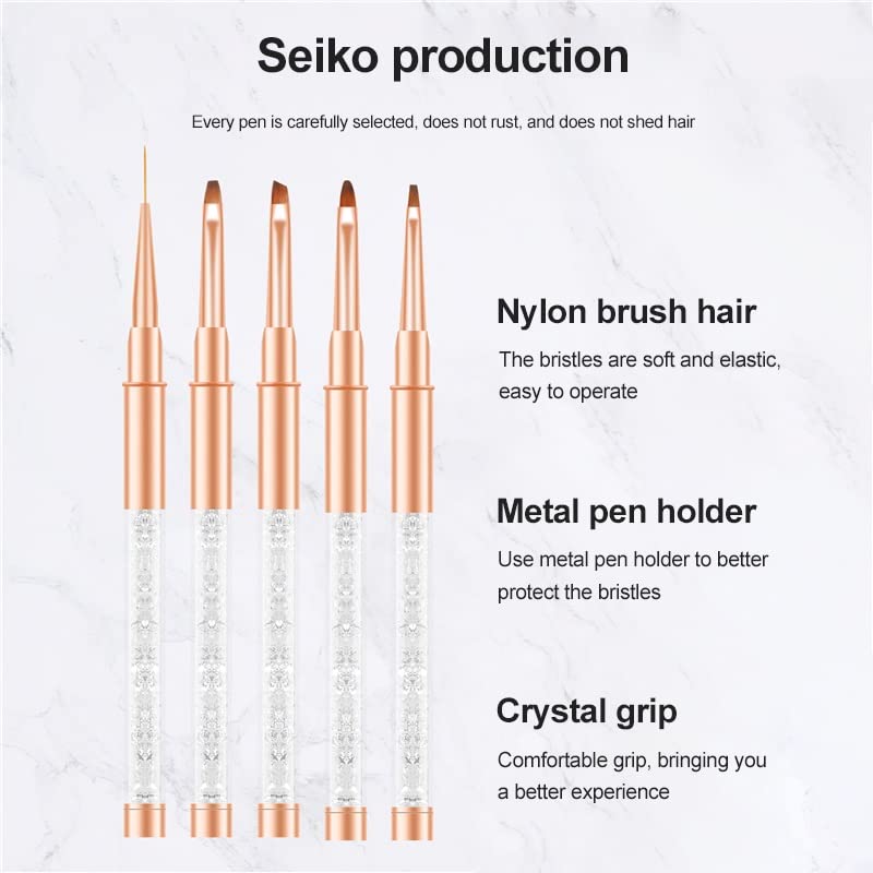 FKSDHDG 11PCS/Set Rose Gold Nail Brush Crystal Electroplated Rod Diamond Double Point Nail Pen Nail Art Tools