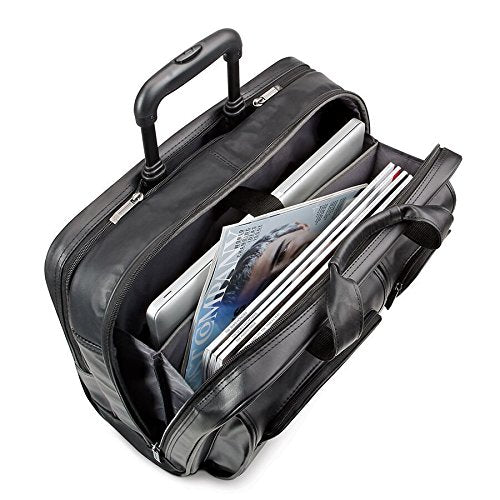 Solo New York Franklin Rolling Laptop Bag. Premium Leather Rolling Briefcase for Women and Men. Fits up to 15.6 inch laptop - Black