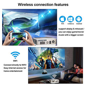 WiFi Wireless Projector with Bluetooth, 5000 Lumen Full HD 1080P Supported LCD Video Airplay Projector with Smart Phone, TV Stick, Laptop, Tablet, PC, PS4, HDMI, USB, VGA, AV for Outdoor Indoor Movies
