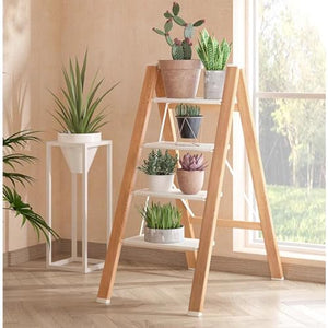 None Folding Stepstool Aluminum Alloy Multifunctional Flower Stand Rest Stool 3/4 Step Living Room Bedroom Storage Rack White 45 * 84.5 * 86.2cm