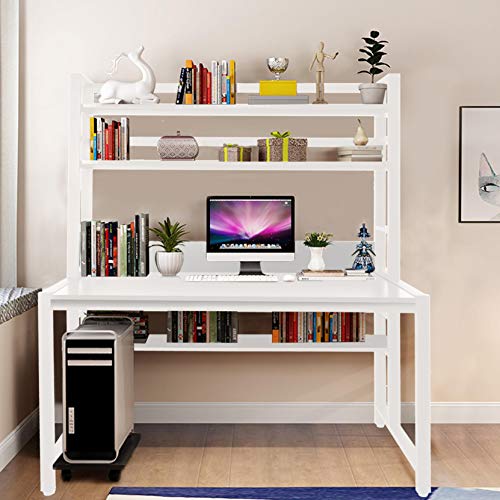 Computer Desk 47” with Bookshelves 2 in 1,Study Writing Table Desk for Bedrooms/Living Room,Home Office Corner Gaming Table PC Laptop Workstation,Makeup Vanity Console Table W/Storage Shelves (White)