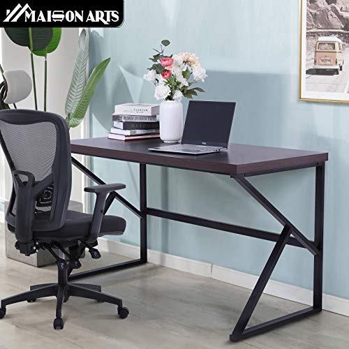 MAISON ARTS Computer Office Desk and Chair Set, 55" Large Modern Writting Desk with Ergonomic Mesh Office Chair Wood Work Table Hight Back Task Chair for Home,Office,Bedroom,Brown Desk & Black Chair