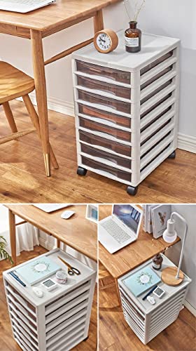 WAHHWF Office Storage Cart 10-Drawer White Plastic Rolling Nightstand